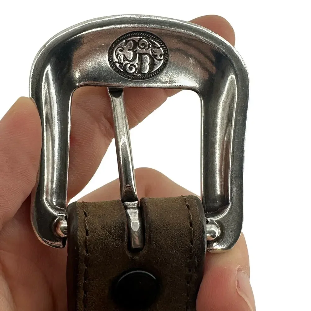 3D Brown Leather Belt Youth D1492 Size 24 Silver Toned Buckle Western Rodeo